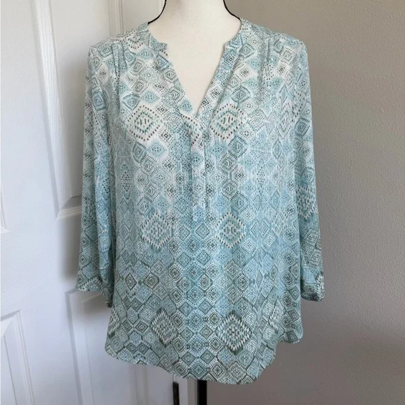 NYDJ Aqua Geometric Blouse - Picture 1 of 6